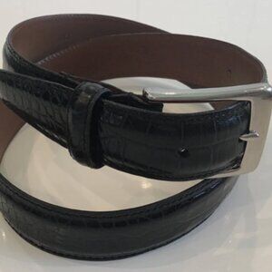 Share Polo Ralph Loren, Crocodile Embossed Black Leather Belt, Size 32